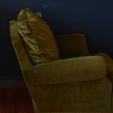 Fauteuil vintage vert velours franges