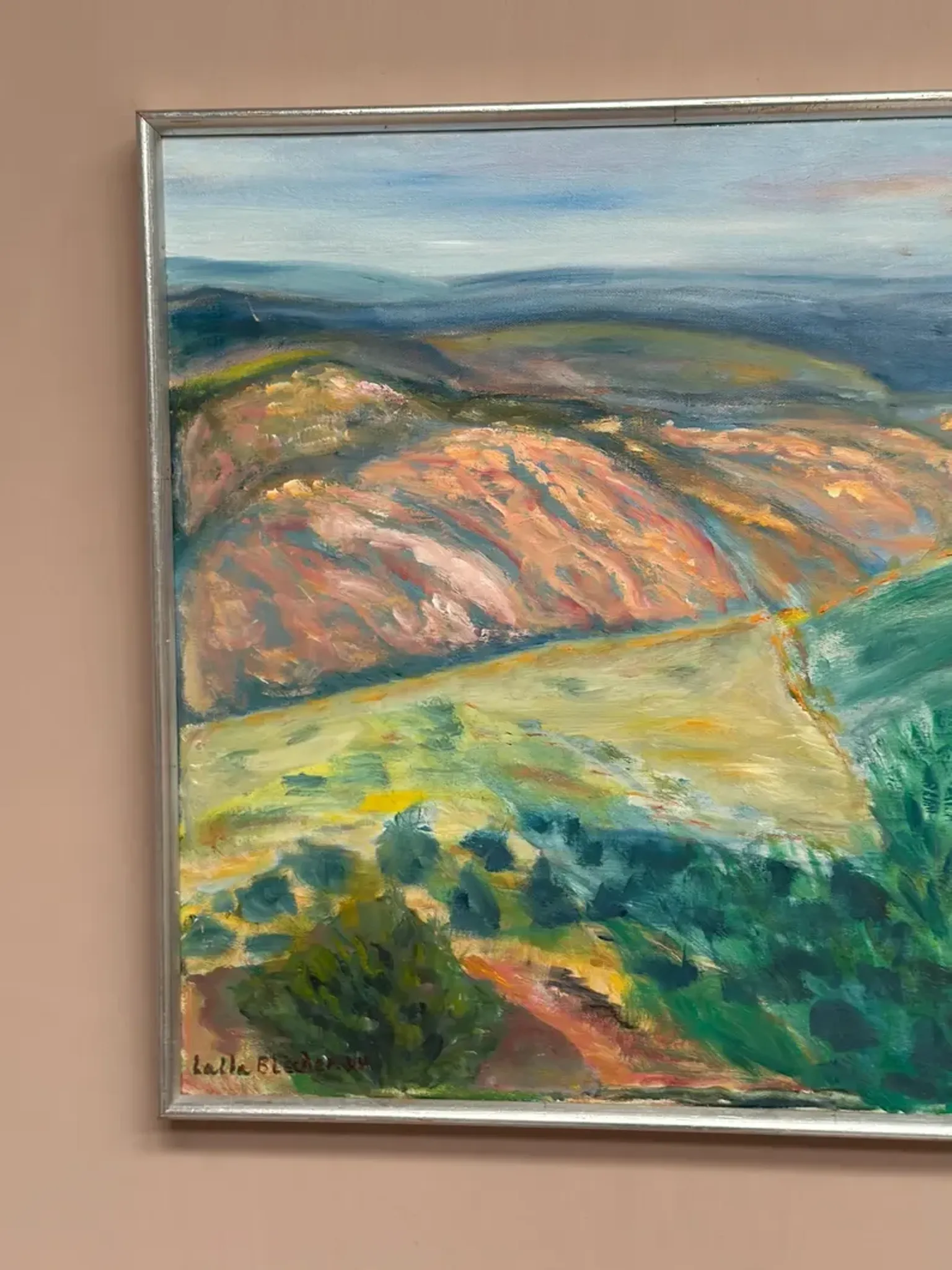 Original Swedish Oil on Canvas – "Landscape" by Lalla Blecher – Signed – Dated 1994 – Framed – 63 × 53 cm (24.8" × 20.9")