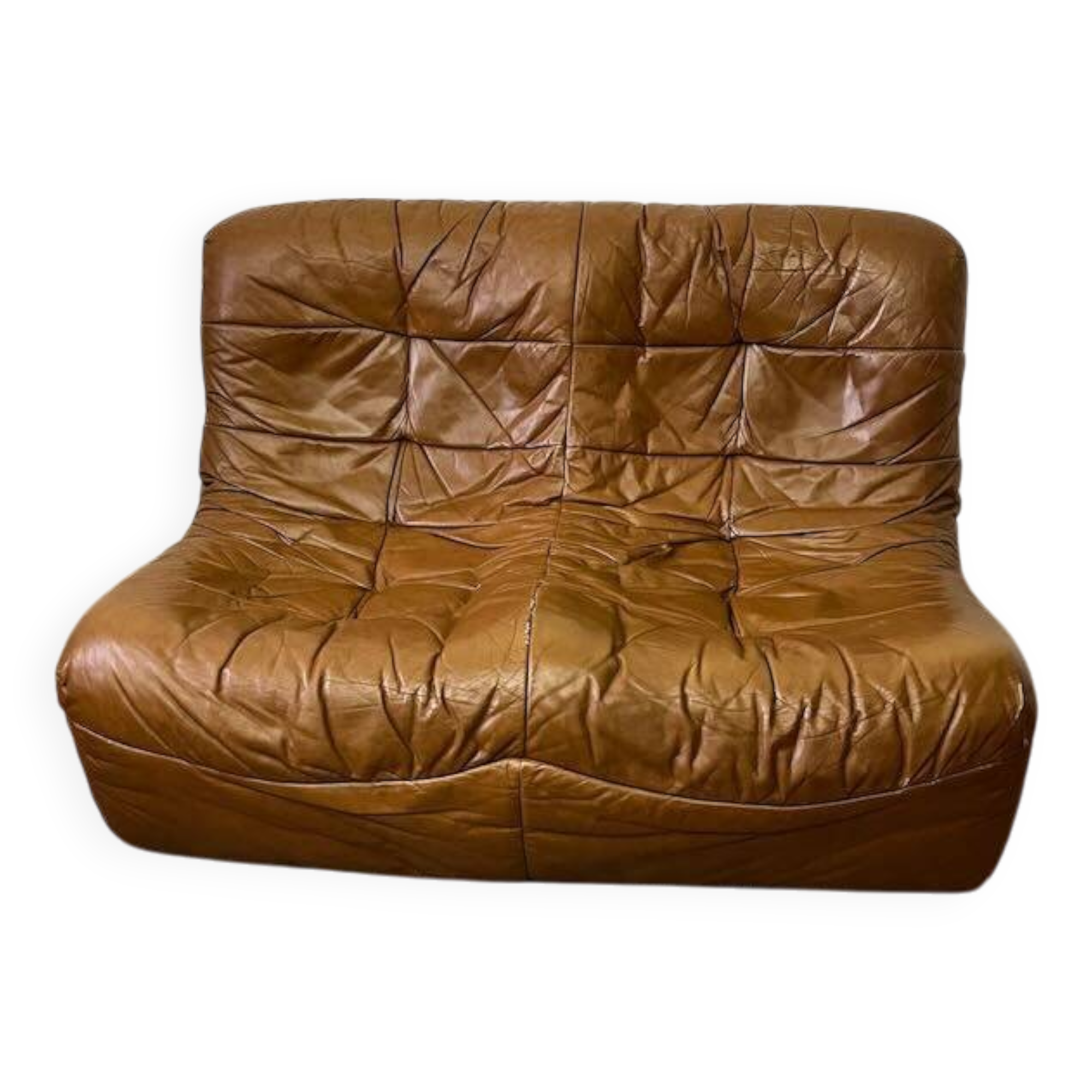 Vintage caramel leather bench