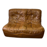 Vintage caramel leather bench