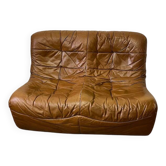 Vintage caramel leather bench