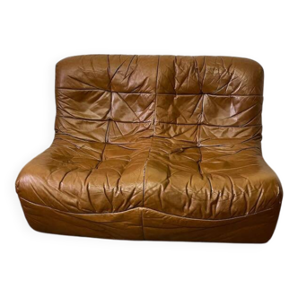Banquette vintage en cuir caramel