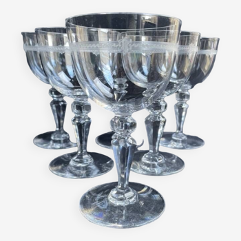 6 verres à eau en cristal léger soufflé, taillé et guilloché