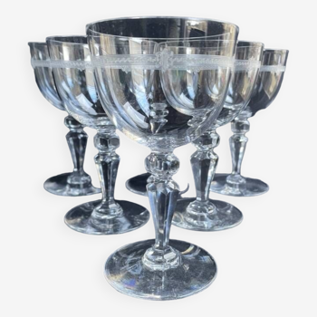6 water glasses in light blown, cut and guilloché crystal