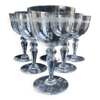 6 water glasses in light blown, cut and guilloché crystal