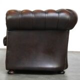 Dark brown flamed cowhide English 2.5 seater Chesterfield sofa