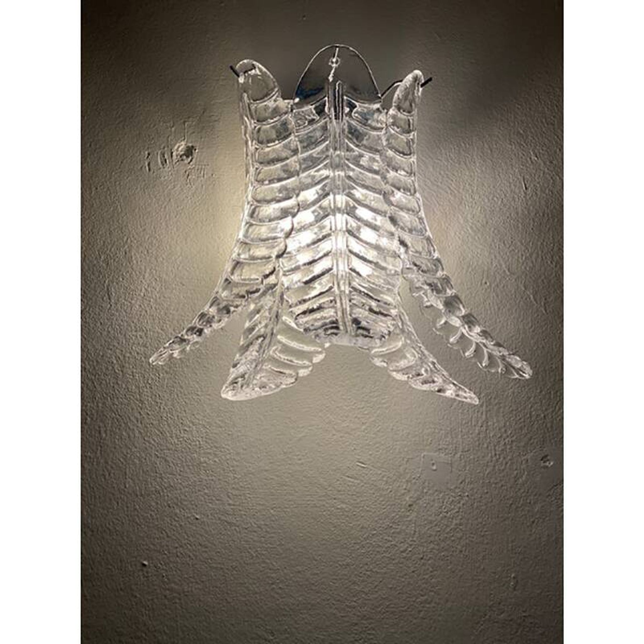 Set of Two Contemporary Italian Transparent “Felci” Murano Glass Wall Sconce