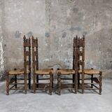 Set of 4 wooden and straw chairs