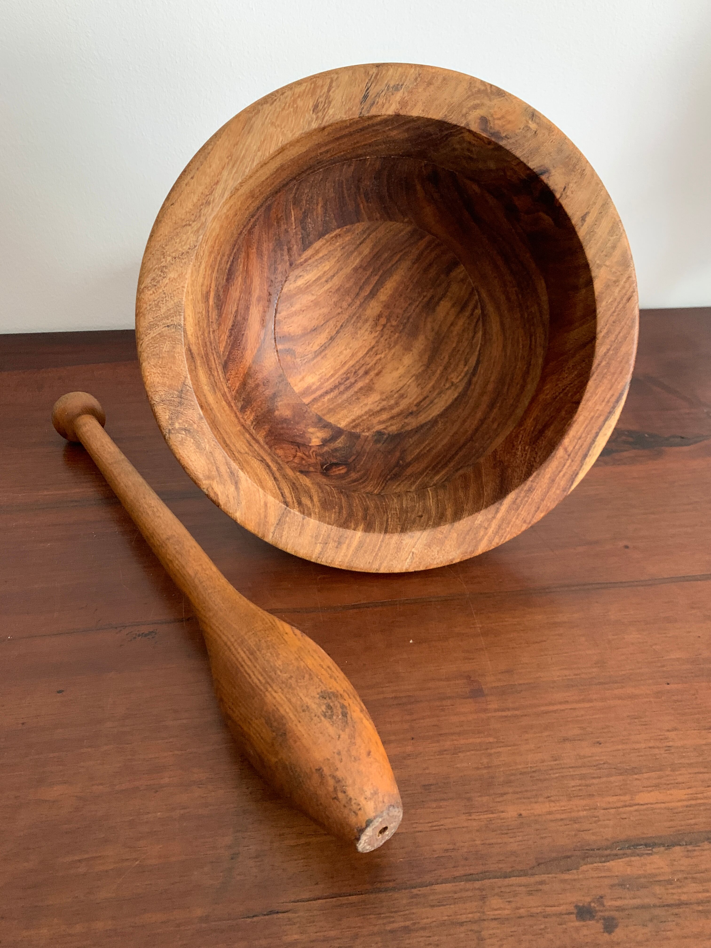 Old wooden mortar and pestle