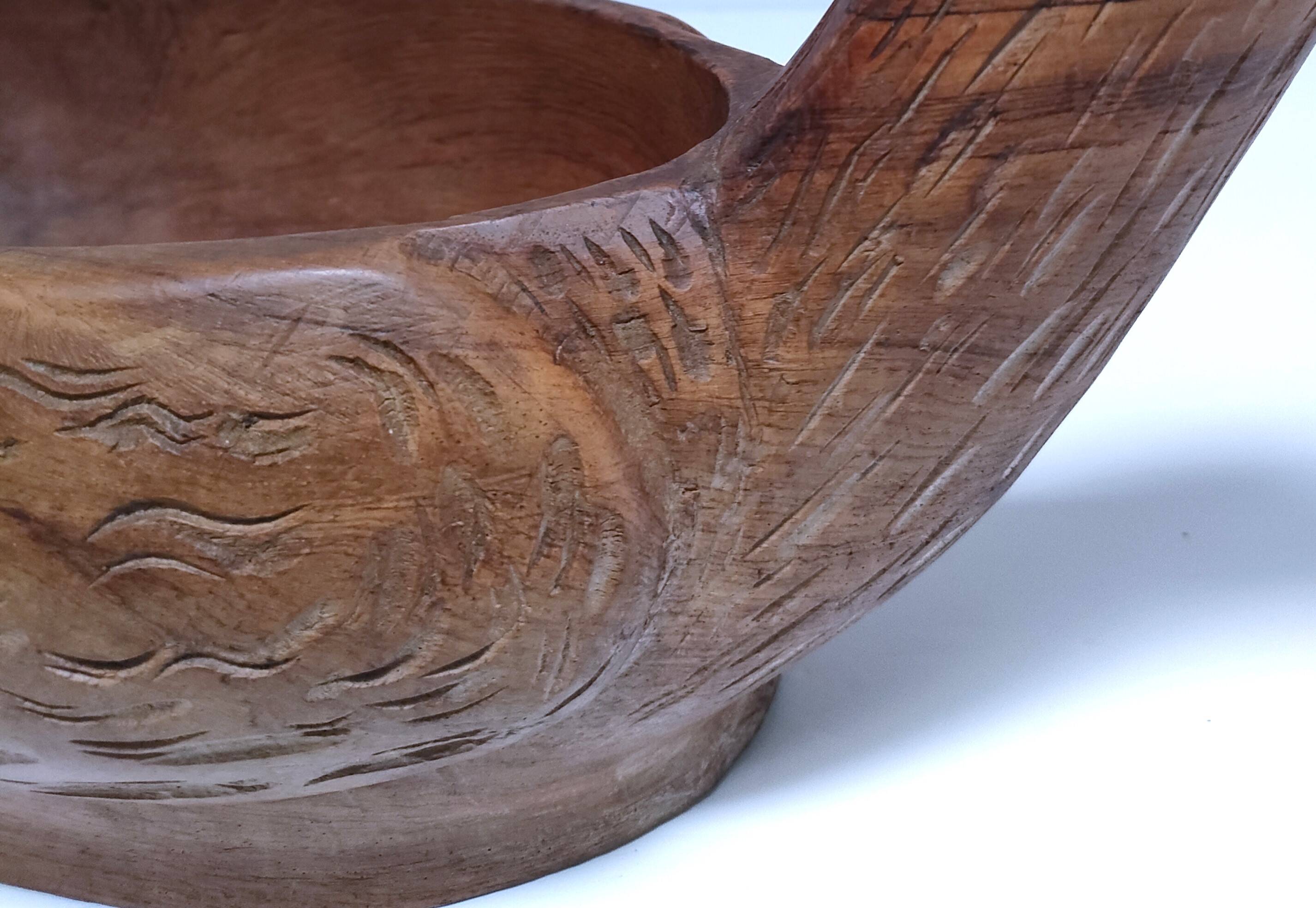 Solid wood fruit bowl carved bird