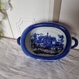 English porcelain flower pot or planter, blue Victorian landscape
