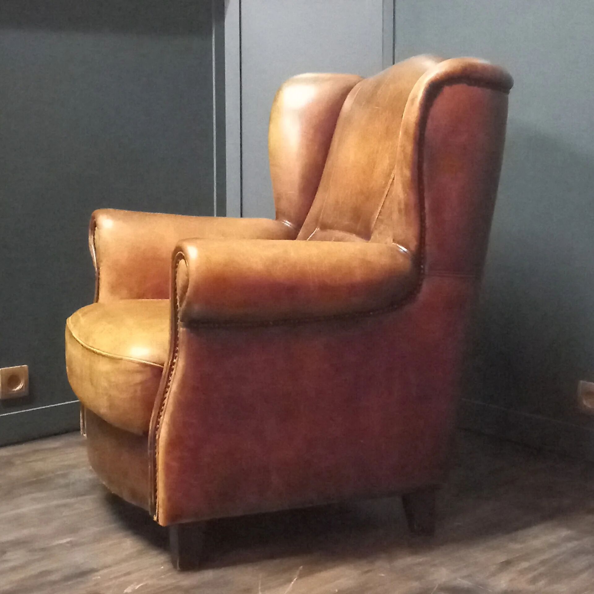 Robust vintage sheepskin armchair