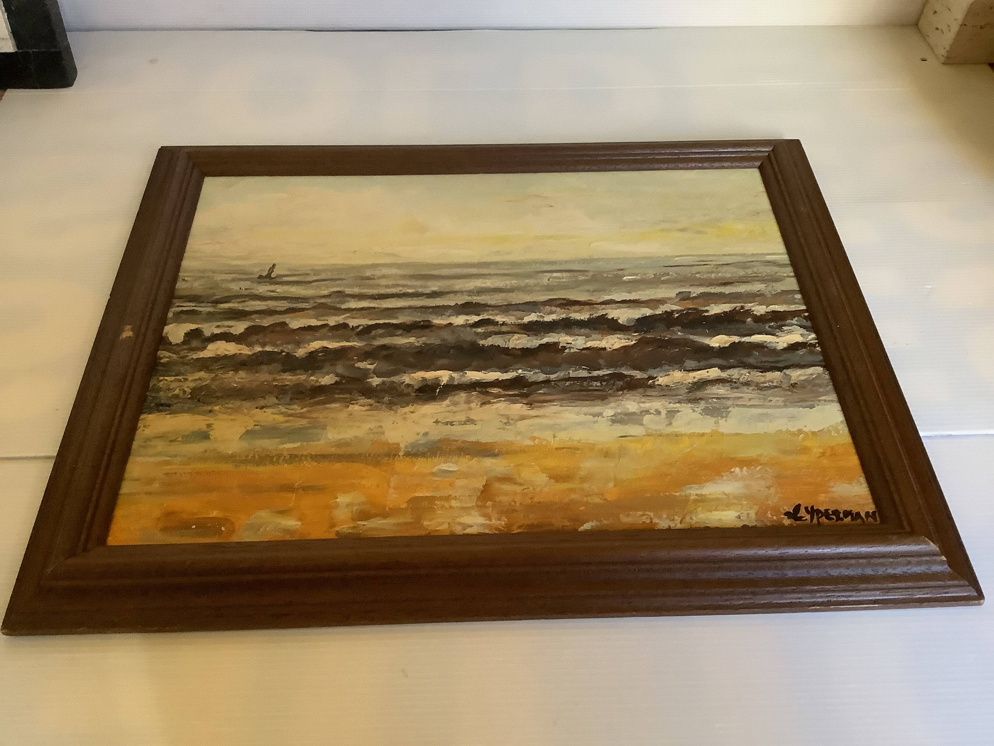 Signed marine painting on hardboard