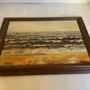 Signed marine painting on hardboard