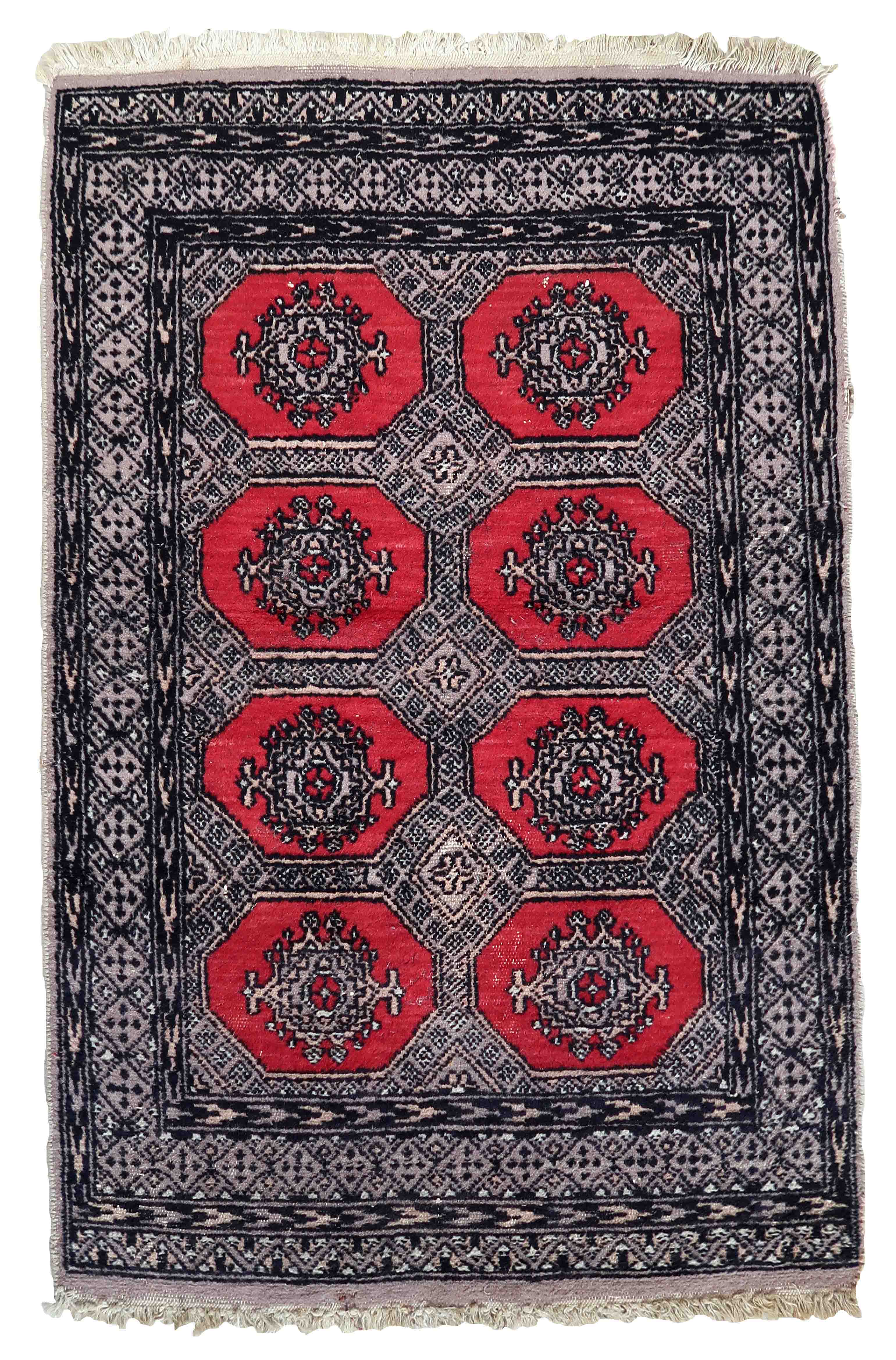 Handmade vintage Uzbek Bukhara rug 84cm x 127cm 1970s
