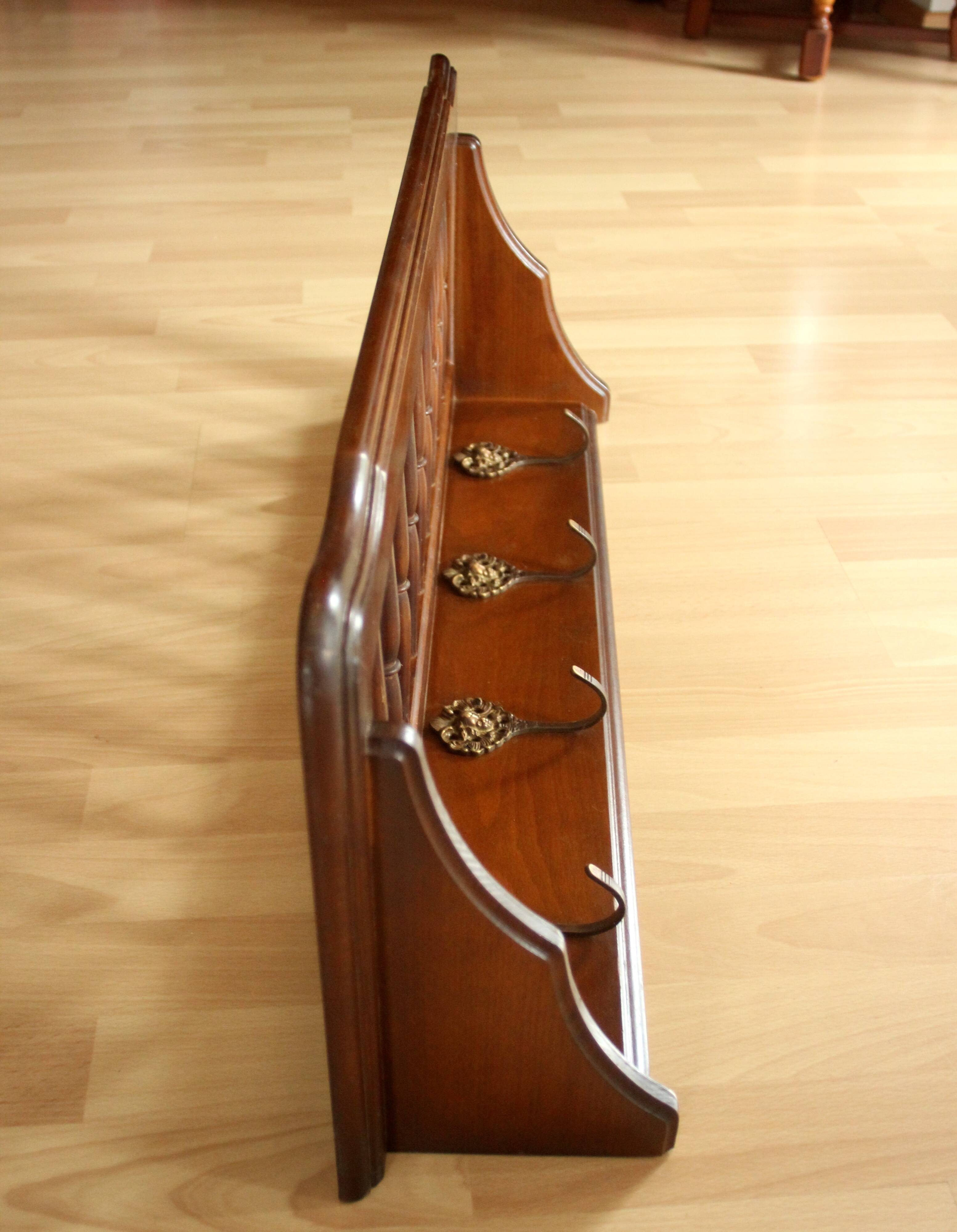 Wall mounted wooden coat rack with shelf wear hats and 4 brass hooks