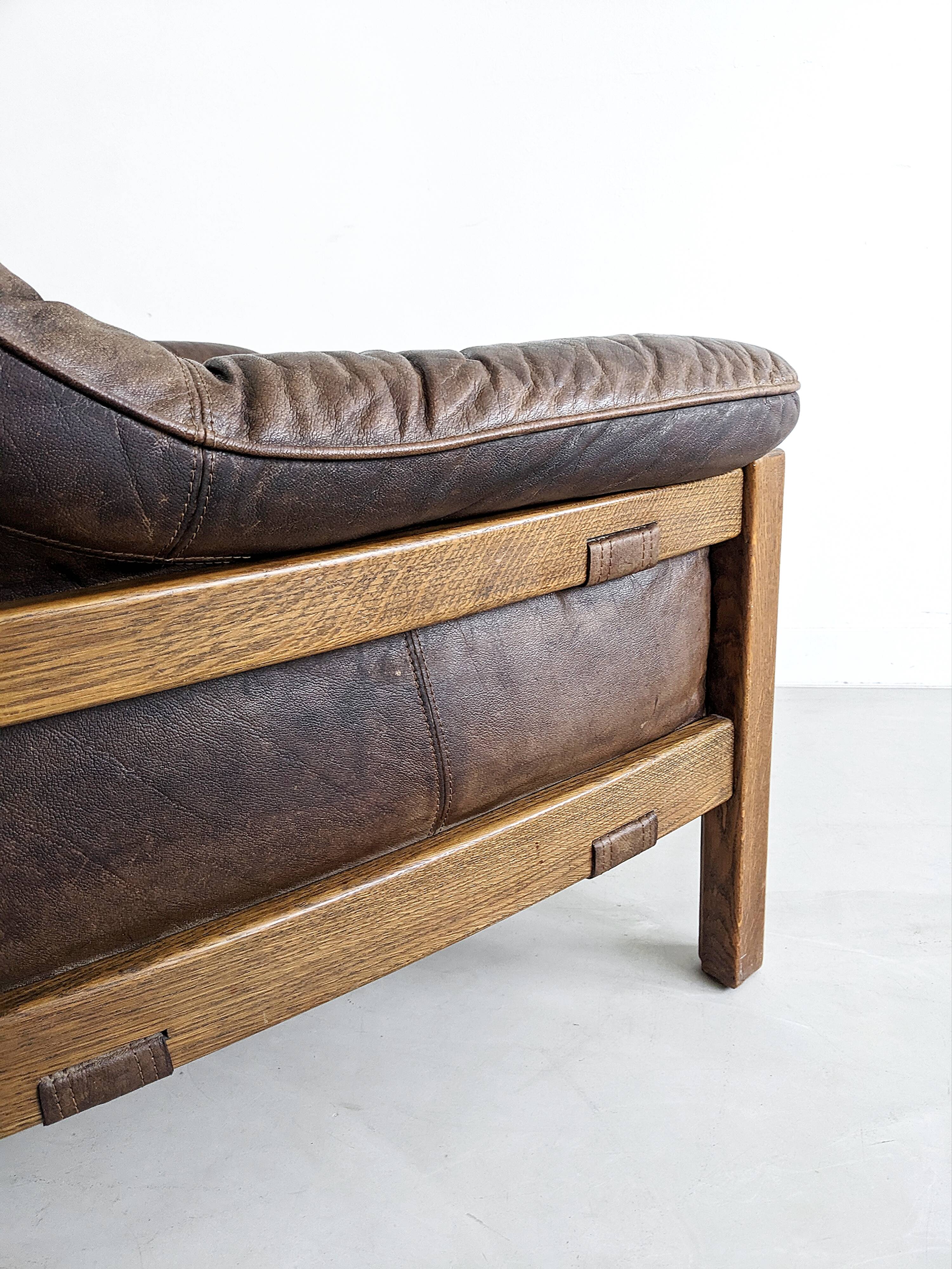 Brutalist Set of Leather Sofa & Loungechair by Hain & Thome 1970's