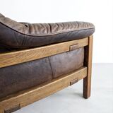 Ensemble brutaliste de canapé et chaise longue en cuir par Hain & Thome 1970