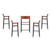 Set of 5 bar stools with backrest, made of natural leather in toasted colour.