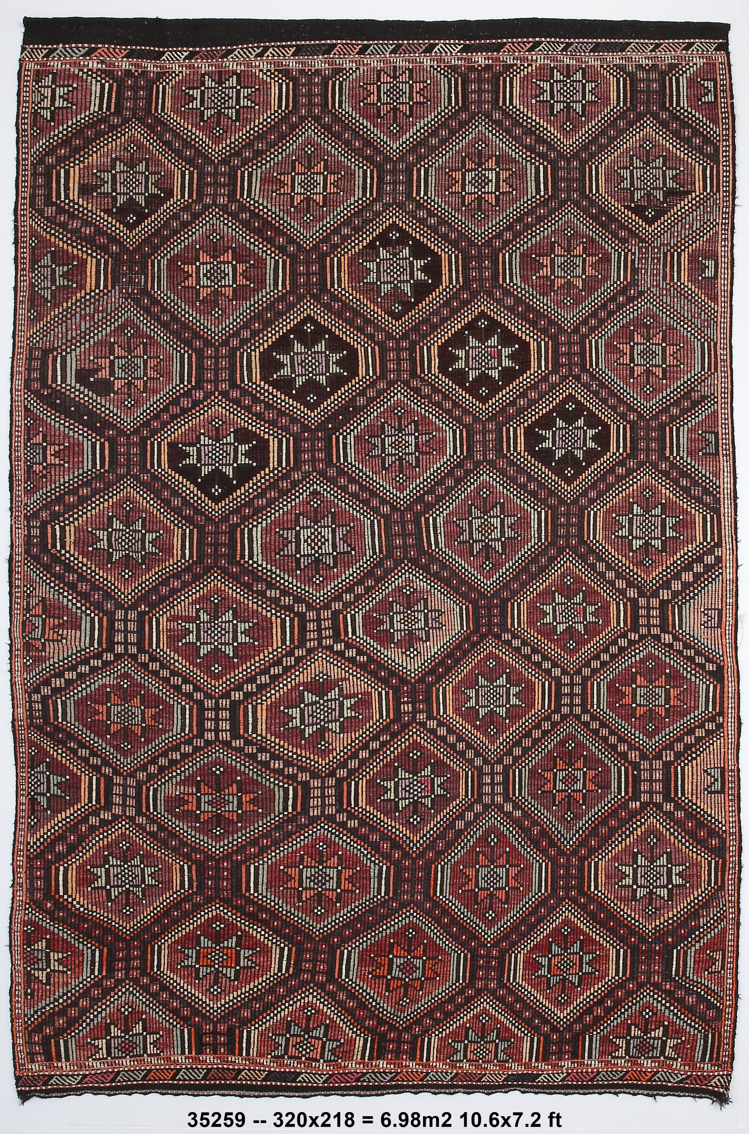 Red & Burgundy Handmade Antique Kilim Rug, 218x320Cm