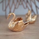 Duo of fine gold Limoges porcelain swan salt cellars