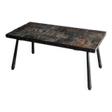 Brutalist coffee table in metal and lava stone, 1960s