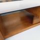 Rectangular vintage modernist coffee table with wooden niches, chrome.