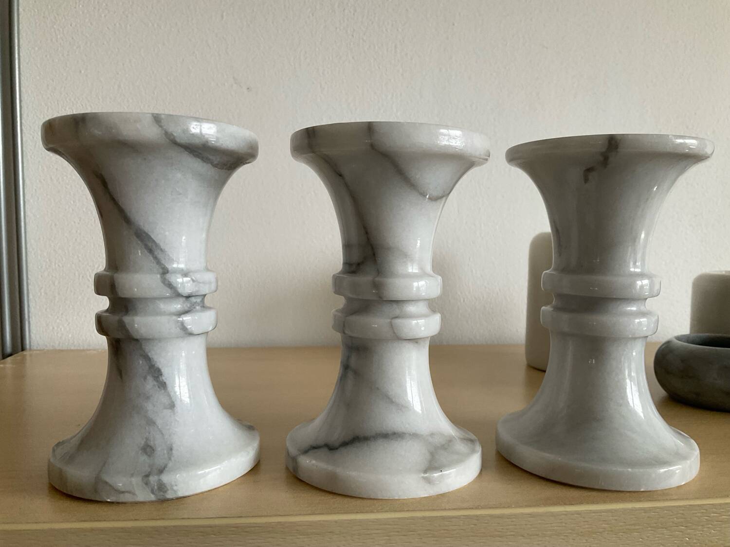 Set of 11 Carrara marble candlesticks from the 70s