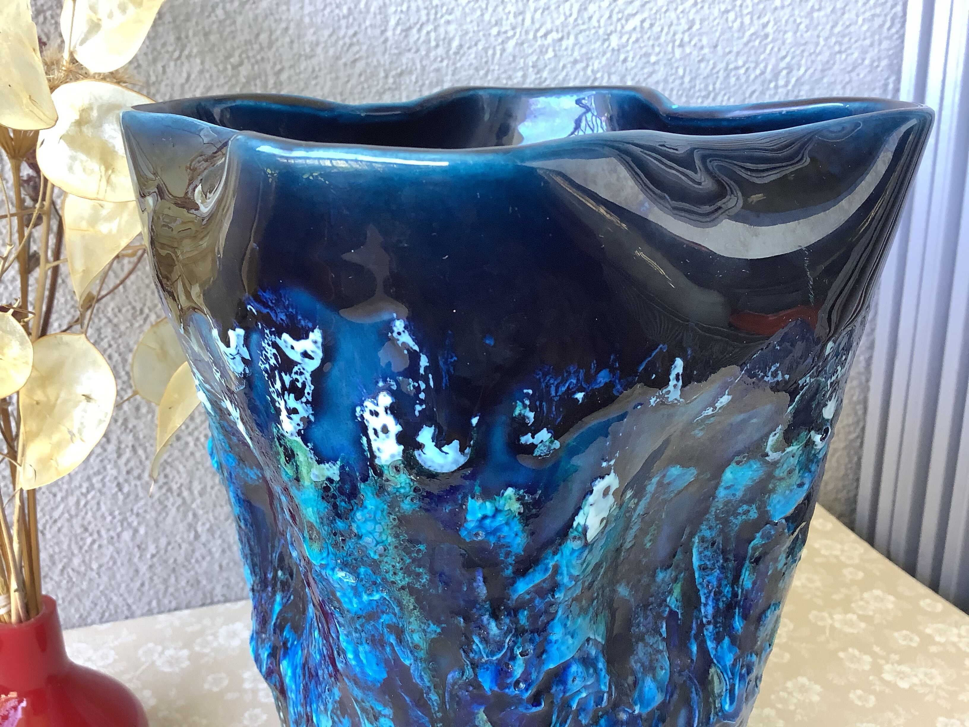 Vase fat lava Vallauris blue sea foam