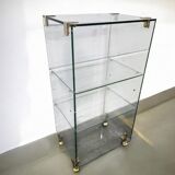 Vitrine en verre vintage / présentoir sur roulettes