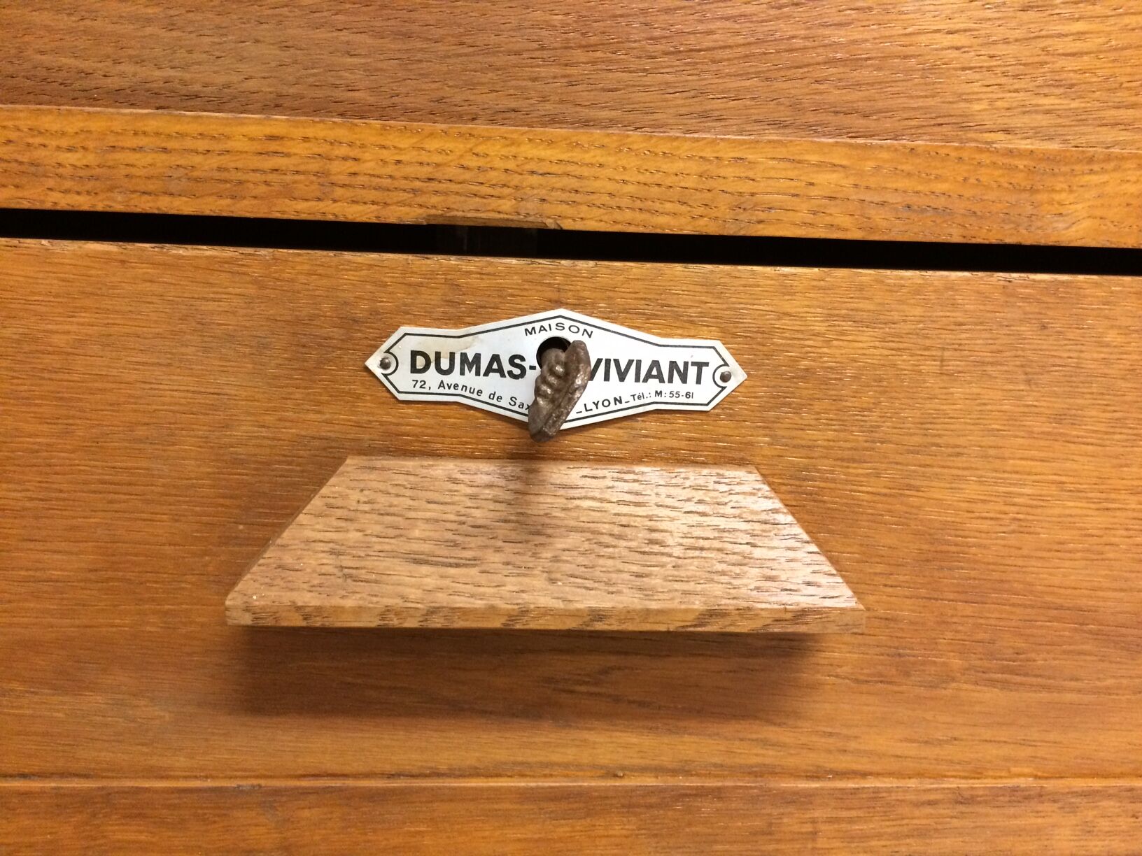 Old curtain oak wheeled box 1950