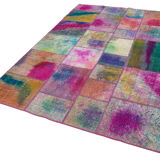Handwoven Oriental Overdyed 168 cm x 245 cm Multicolor Patchwork Carpet