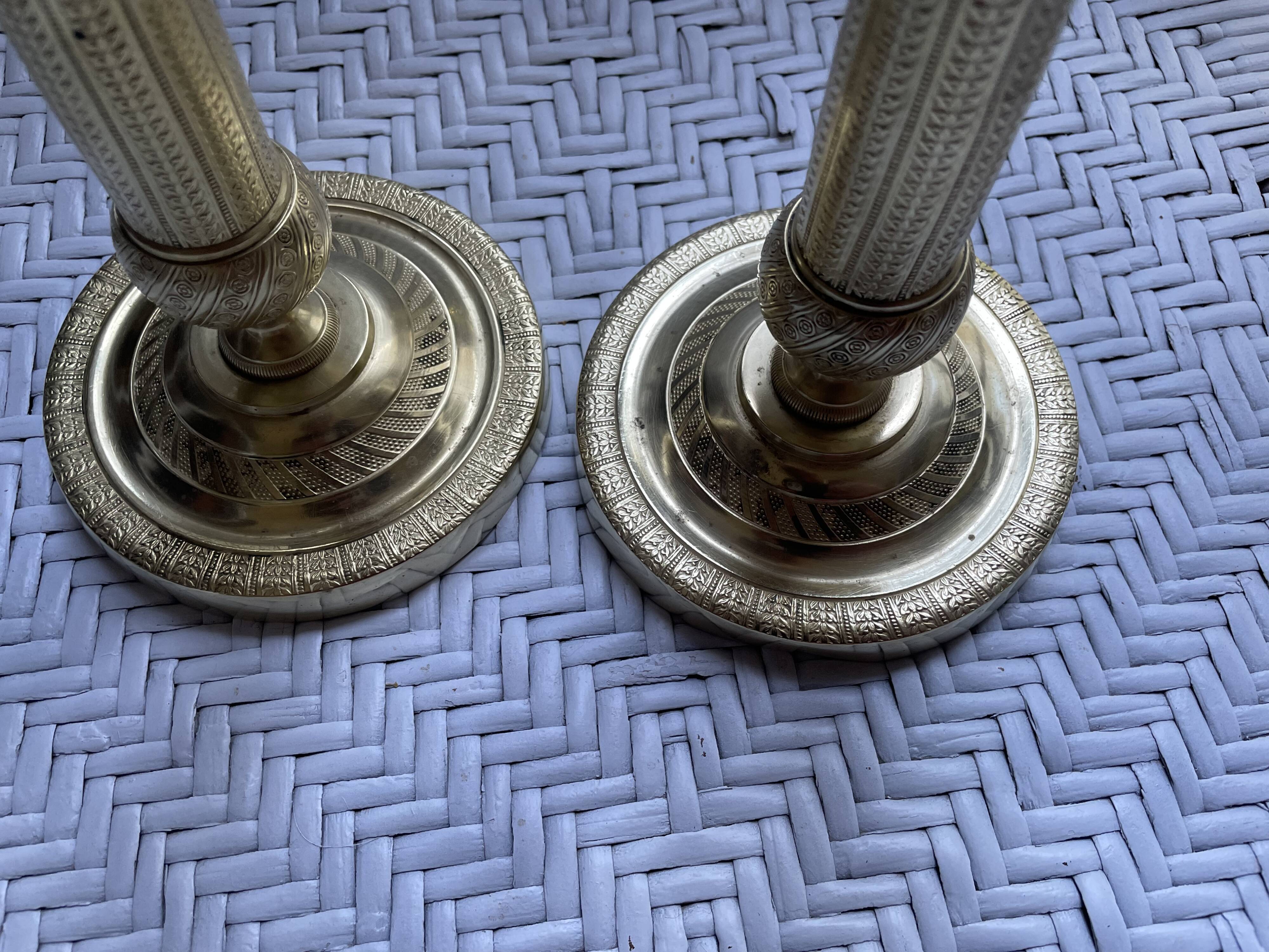 Pair of torch candle holders in chiseled gilded bronze XIXEME
