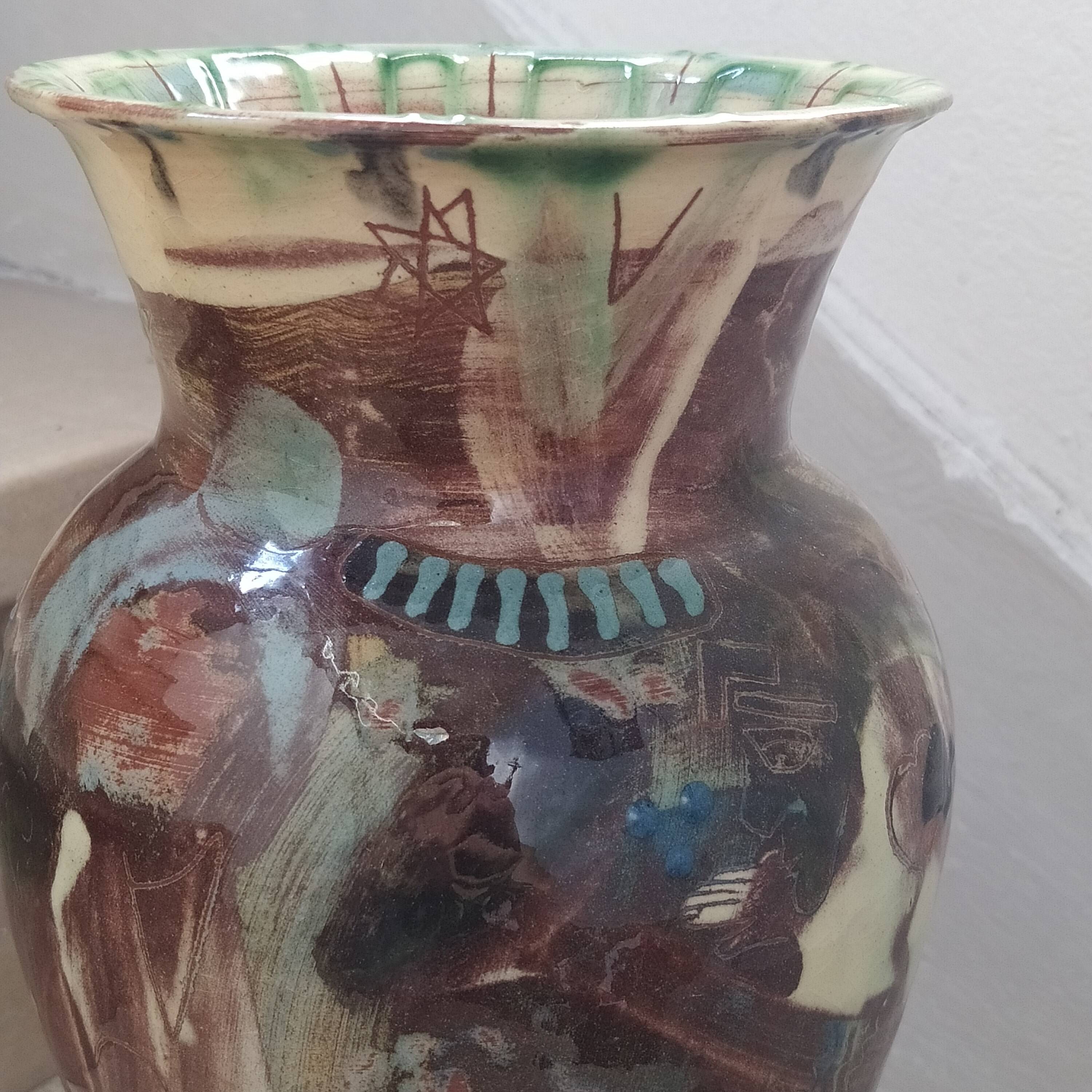 Large glazed mixed terracotta vase