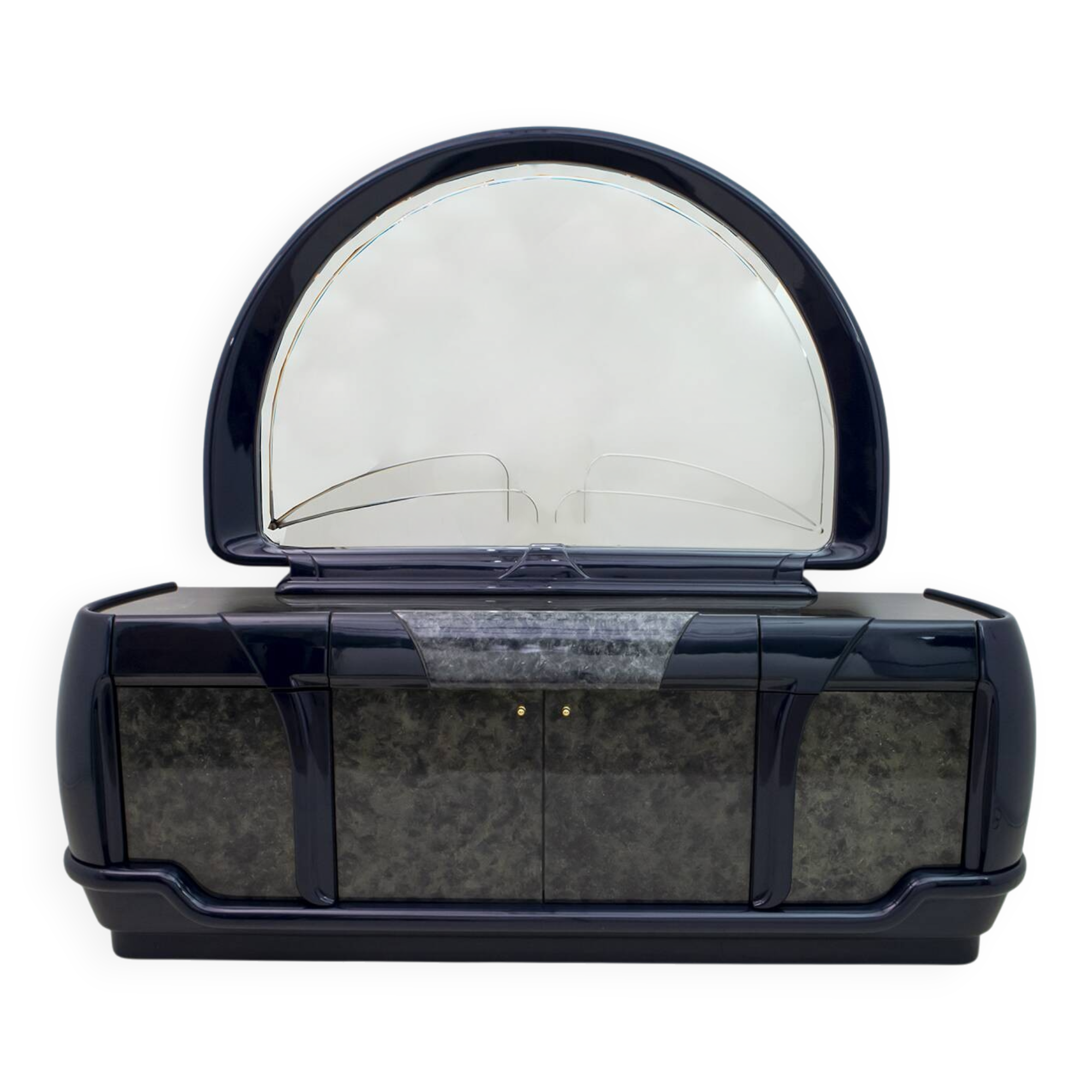 Postmodern Blue Lacquer and Black Marble Sideboard by DBM, Italy, 1980s