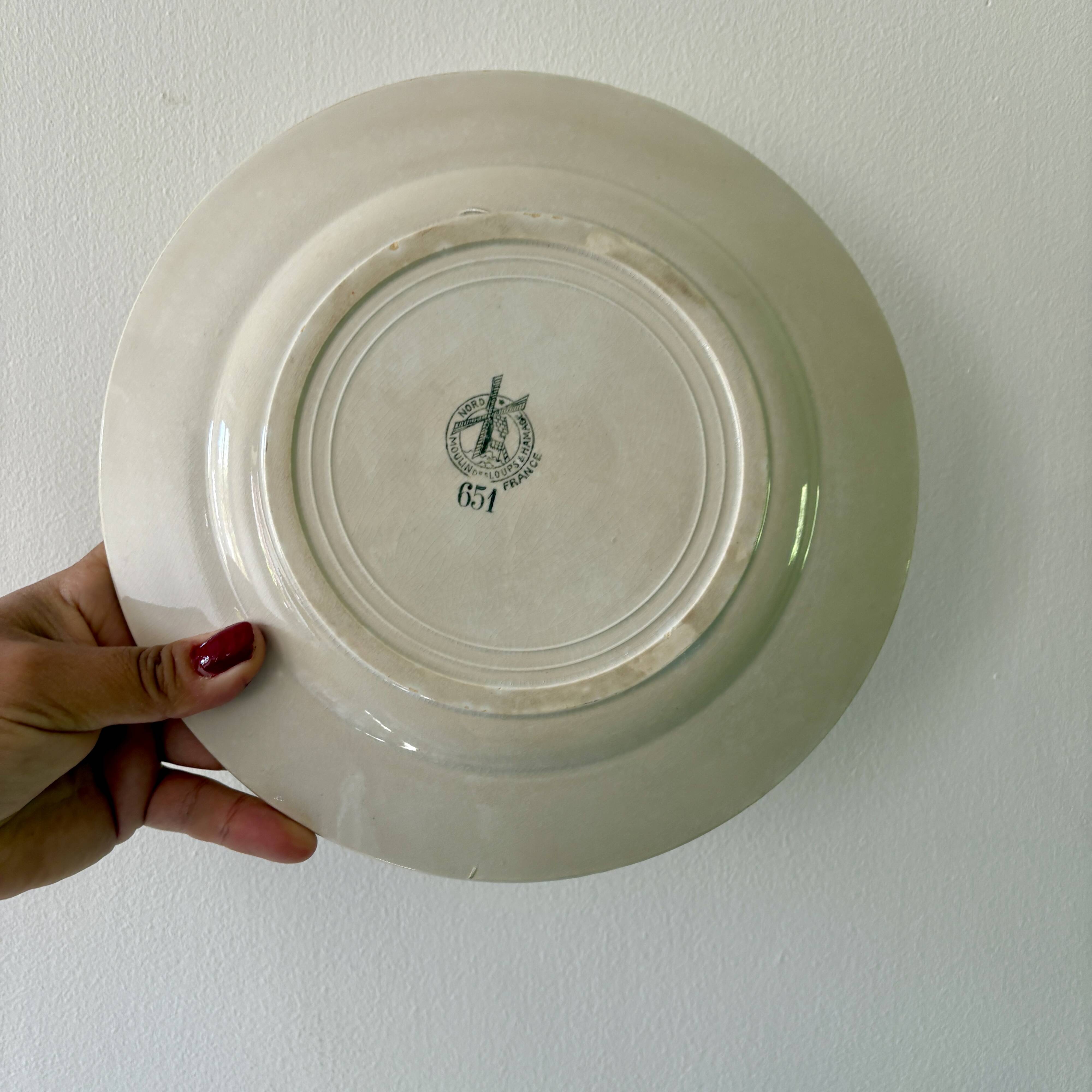 Lot de 10 assiettes plates anciennes en terre de fer dépareillées
