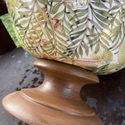Rare lancel footed bowl in ceramic and wood with jungle decoration, made in italy