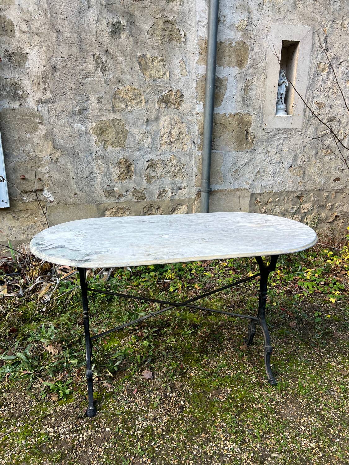 Large oval matte marble bistro table