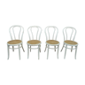 Lot de 4 anciennes chaises cannées bistrot en bois courbet 1950 blanches