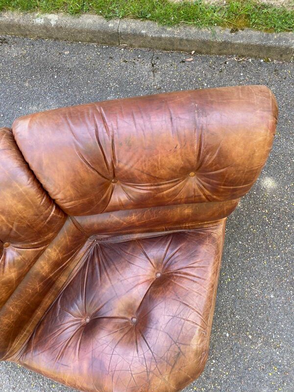 Canapé modulaire en cuir marron de cognac Italie 1970