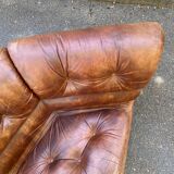 Modular sofa in cognac brown leather, Italy 1970s