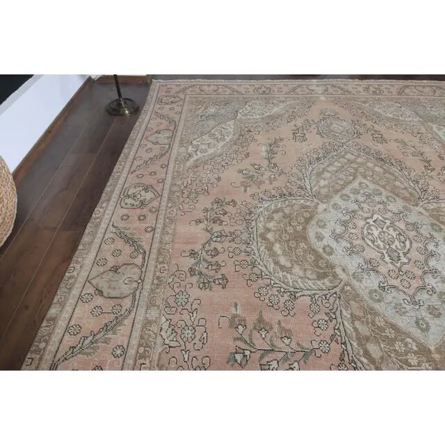 1970s Vintage Persian Handmade Wool Cotton Orange Area Rug 285x381