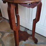 Guéridon ancien en bois massif avec plateau en marbre