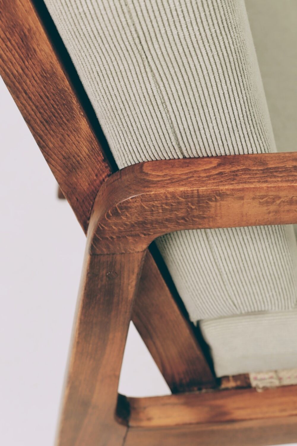 Mid-Century Armchair Corduroy Cushion Rustic Wood, 1980s