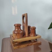 Vintage olive wood condiment service