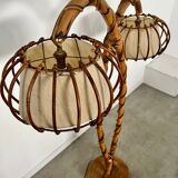 Old bamboo and rattan floor lamp design 60s Louis Sognot vintage lamp