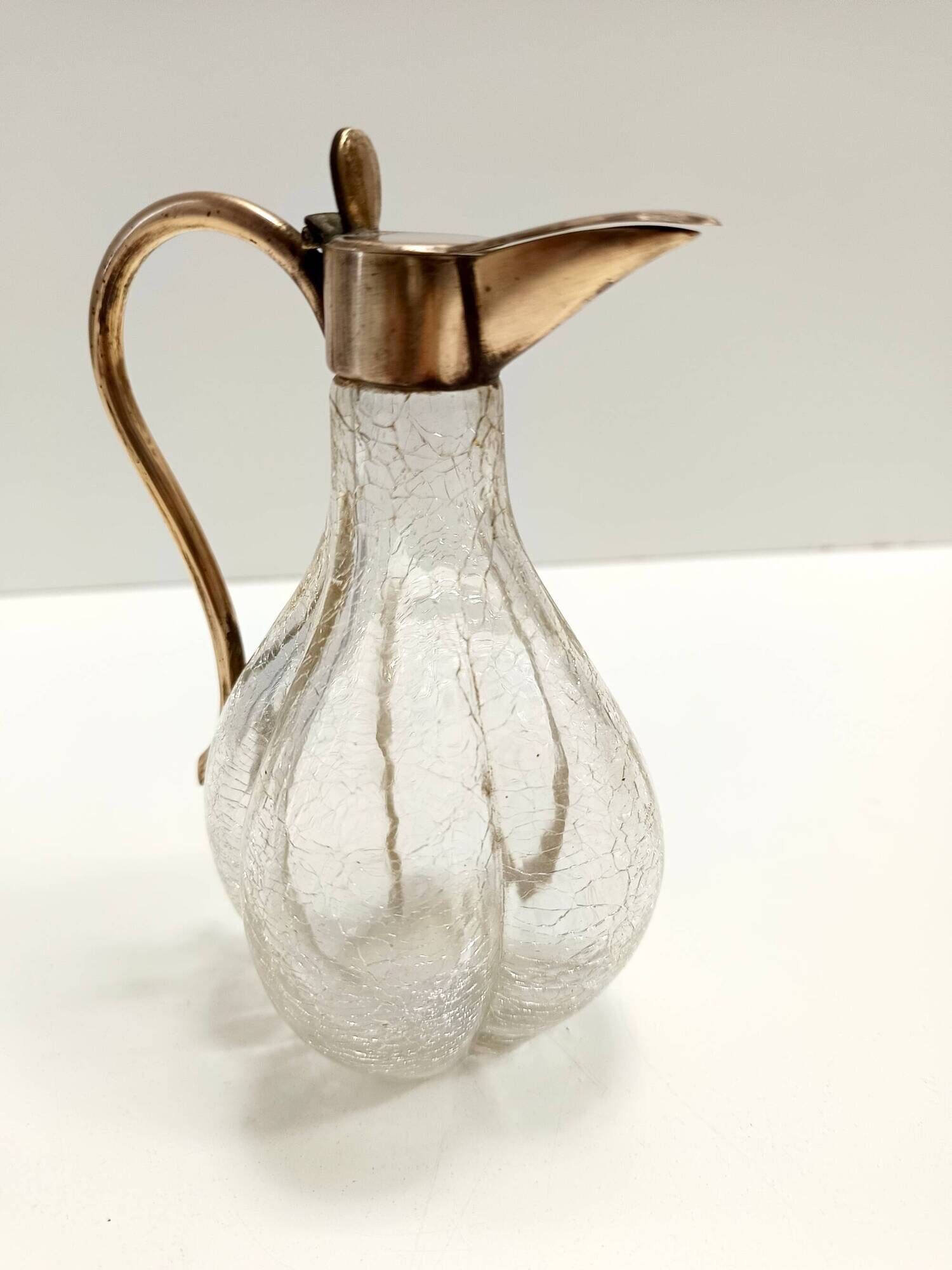 Vintage Brass and Murano Glass Liqueur Decanter or Whiskey Noggin, Italy
