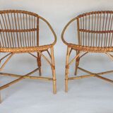 Pair of vintage rattan armchairs