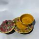 Confiturier vintage Sarreguemines en barbotine – Décor fraises – Ensem