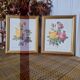 2 paintings with period lithographed flowers and gilded wooden frame.